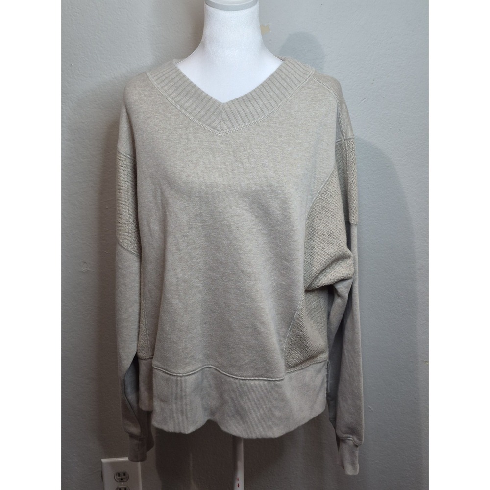 Aerie Soft Crewneck Sweatshirt Sz M Heather Beige Athleisure Cozy Lounge Minimal